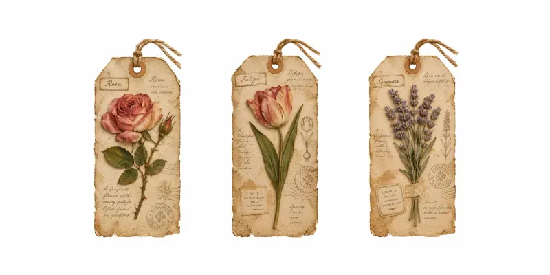 Vintage Flower Junk Journal Tags Ephemera