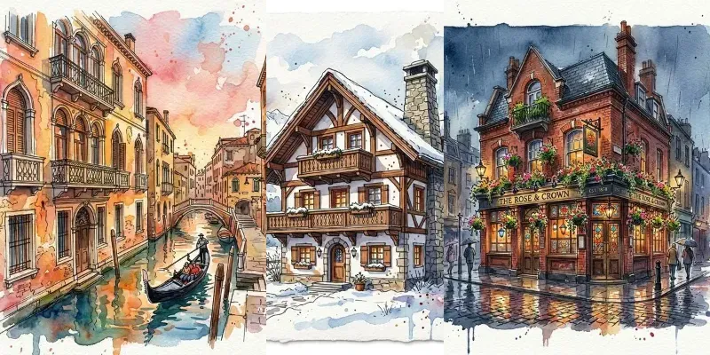 Architectural Watercolor Sketches generated by undefined