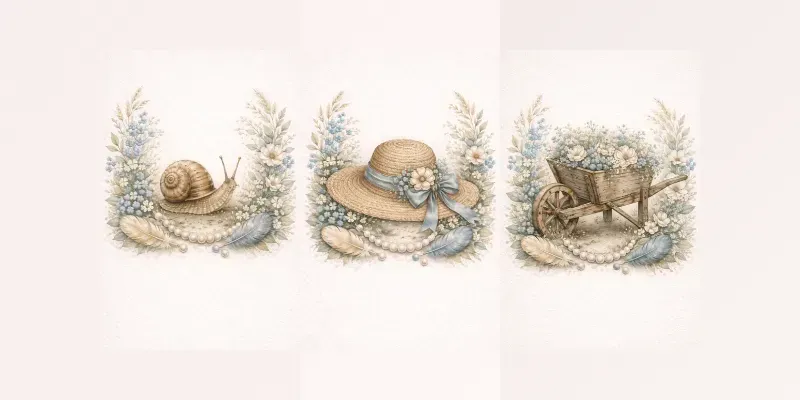 Shabby Chic Garden Day Watercolor Art generated by undefined