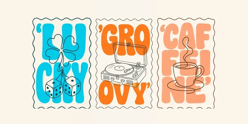 Retro Wavy Line Art Typography Posters generated by undefined