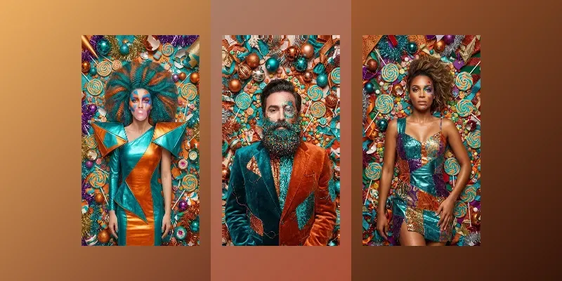 Glitchy Glam Christmas Fashion Portraits generated by undefined