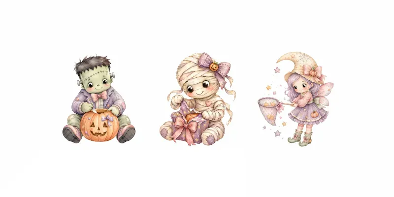 Shabby Pastel Halloween Creatures generated by undefined
