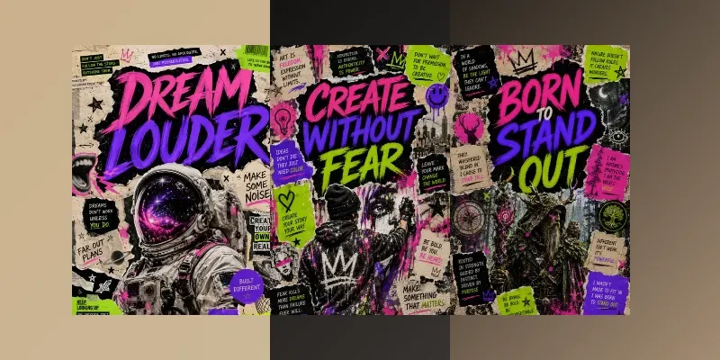Rebellious Neon Collage Posters Kits generated by undefined