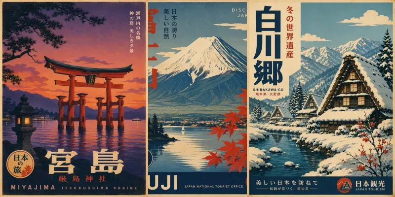 Retro Japanese Travel Posters generated by undefined
