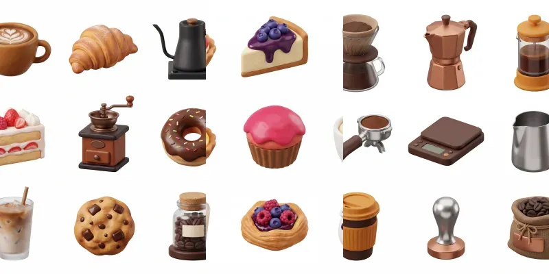 3D Clay Cozy Coffee Bakery 3x3 Icons generated by undefined