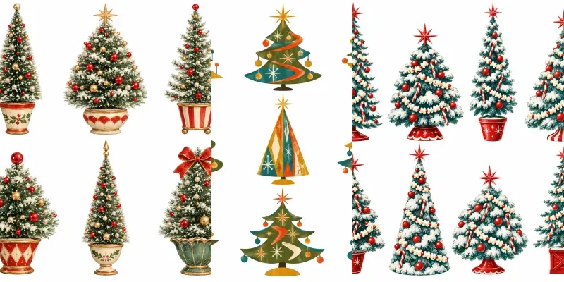 Retro Christmas Tree Clipart Sheets Etsy