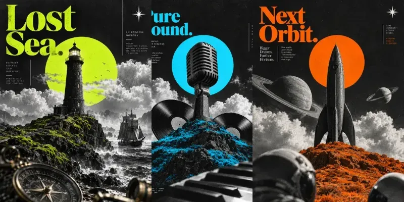 Surreal Monochrome Accent Posters