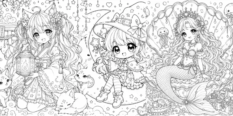 Kawaii Fantasy Line Art Dreams generated by undefined