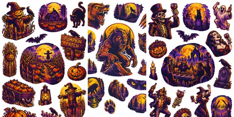 Retro Comic Halloween Sticker Sheets