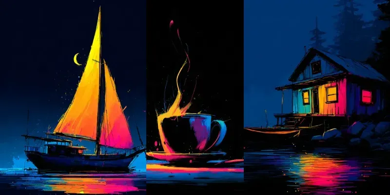 Gouache Neon Ink Splatter Nightscapes