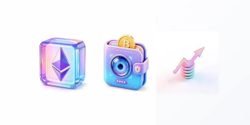 Modern Glossy 3D Crypto Finance Icons generated by undefined