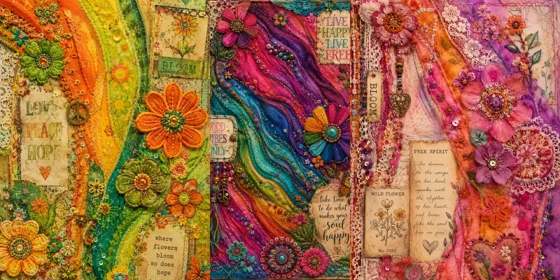 Hippie Pattern Flower Junk Journal Pages generated by undefined