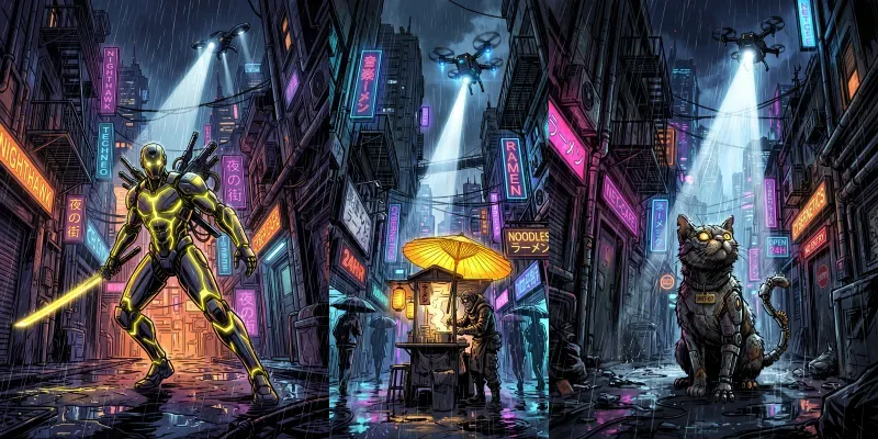 Cyberpunk Noir Glowing Silhouettes generated by undefined