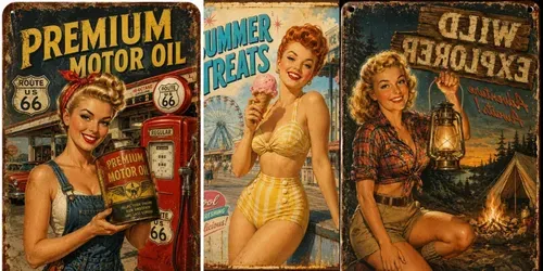 Vintage Americana Pin Up Tin Signs generated by chatgpt-image