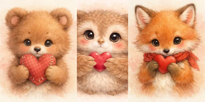 Woodland Valentine Animal Portraits generated by undefined