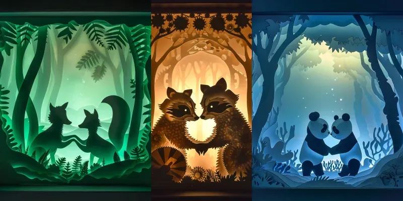 3D Monochromatic Papercut Shadow Boxes generated by undefined