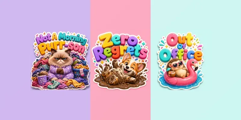 3D Kawaii Relatable Animal Quote Designs generated by undefined