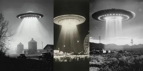 Vintage Ufo Sightings In Aged Film Style generated by midjourney
