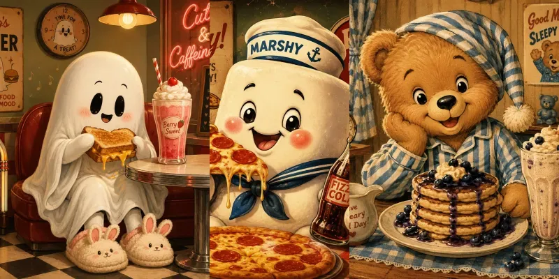 Retro Kawaii Snack Mascot Designs generated by undefined