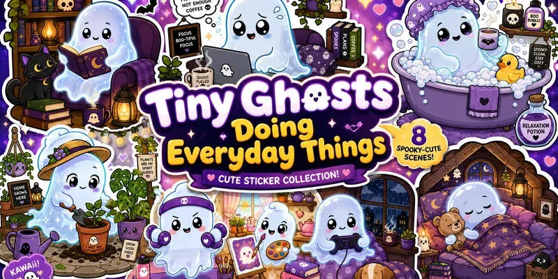 Cute Ghost Sticker Packs Kawaii Halloween generated by undefined
