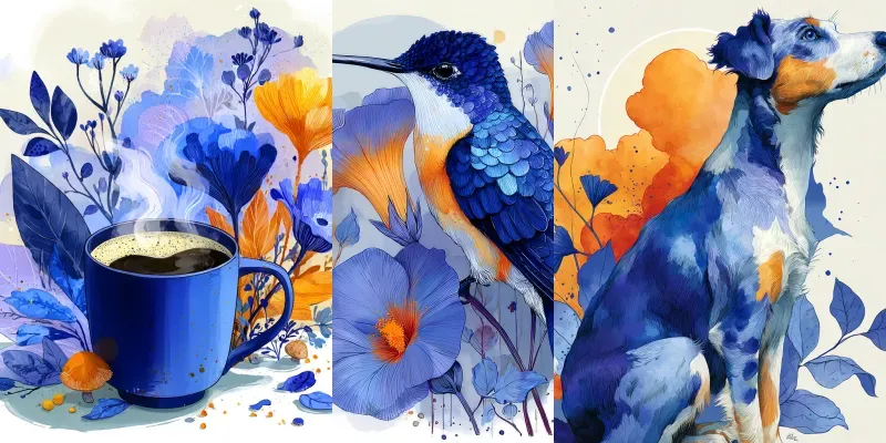 Gouache Cobalt Marigold Dream Art generated by undefined