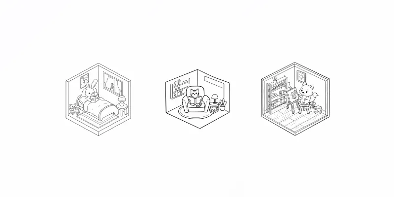 Isometric Animal Room Coloring Pages
