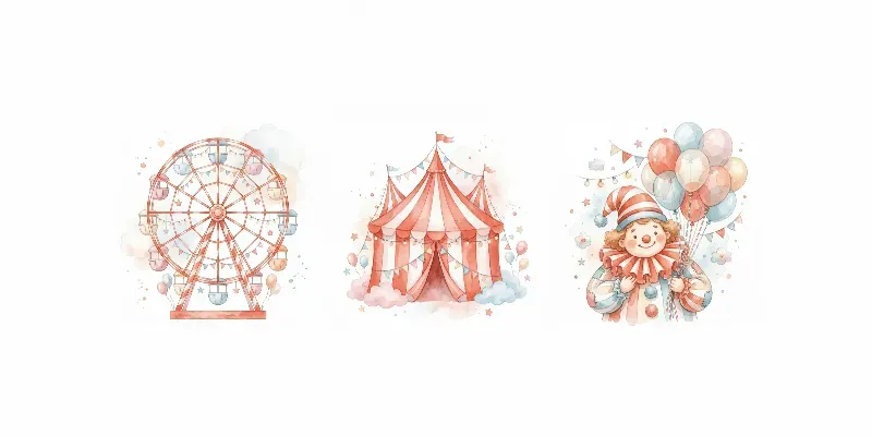 Circus Watercolor Art Nursery Clipart generated by undefined