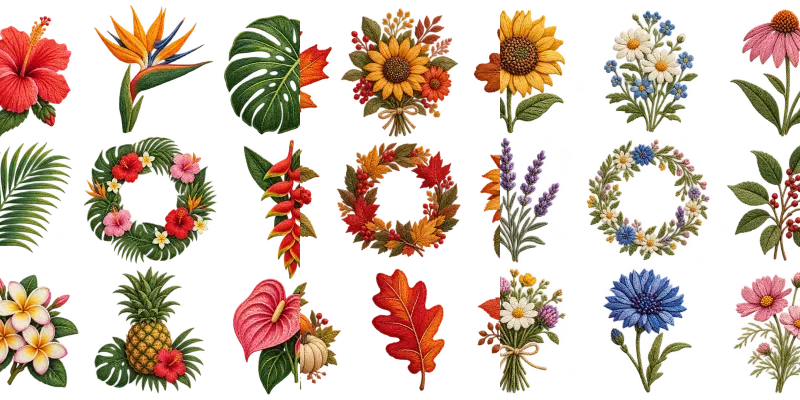 Handembroidered Botanical Cliparts