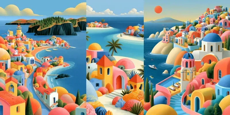 Colorful Seaside Mediterranean Wall Art generated by undefined