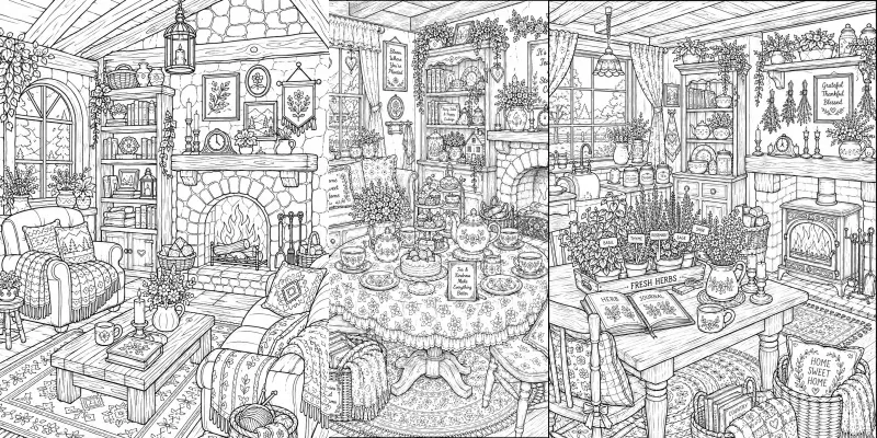 Printable Cozy Home Line Art generated by undefined