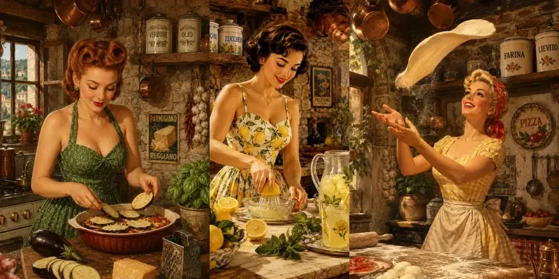 Dynamic Retro Italian Kitchen Pin Ups generated by undefined