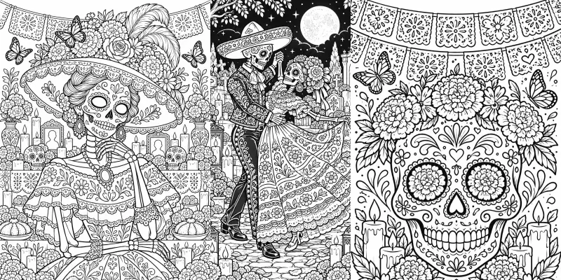 Mexican Dia De Los Muertos Coloring Books