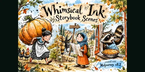 Whimsical Ink Storybook Scenes generated by midjourney