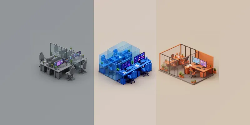 3D Isometric Startup Workspace Vectors generated by undefined