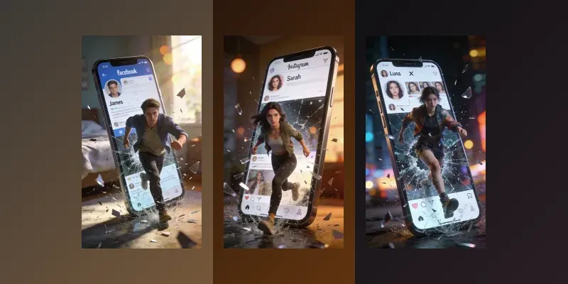 People Emerging From Social Media Phones generated by undefined