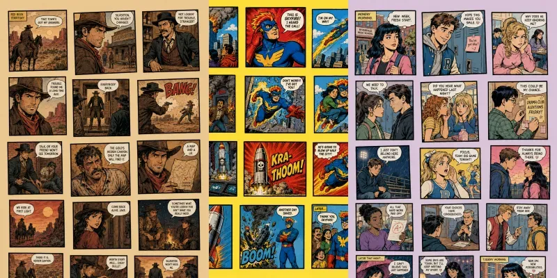Retro Comic Panel Cutout Pages generated by undefined