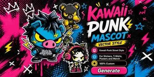 Kawaii Punk Mascot Vectors generated by midjourney