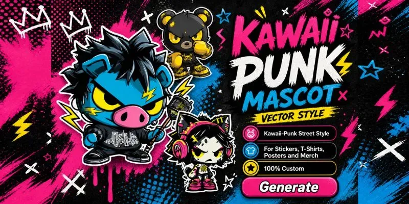 Kawaii Punk Mascot Vectors generated by undefined