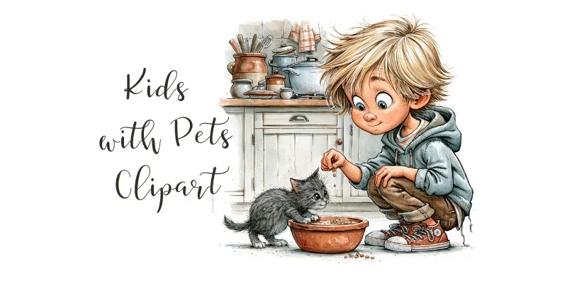 Cute Kids And Pets Clipart generated by undefined