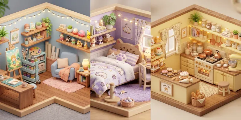 Kawaii 3D Isometric Miniature Rooms generated by undefined