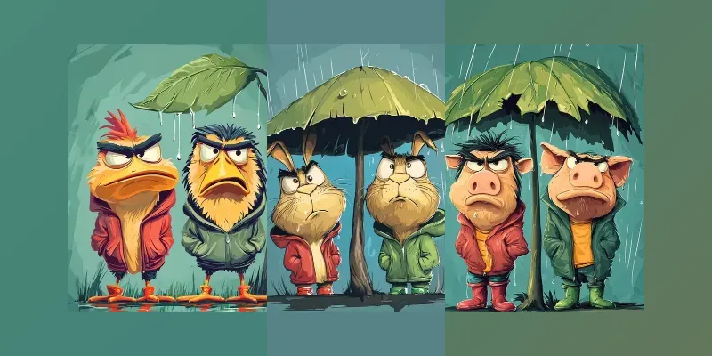 Cozy Animal Illustrations In The Rain generated by undefined