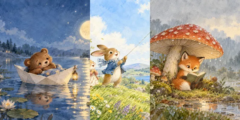 Watercolor Animal Storybook Scenes