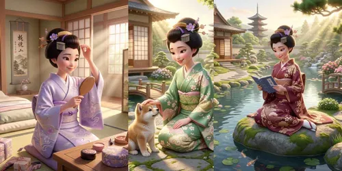 Cute Japanese Kimono Girl Collections generated by gemini-image