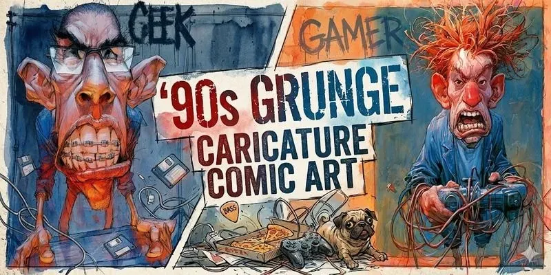 90s Grunge Caricature Comic Art generated by undefined