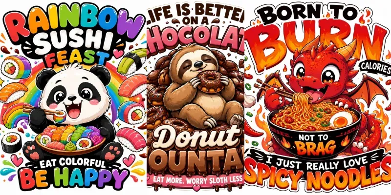 Cute Mascot Food Tshirt Designs generated by undefined