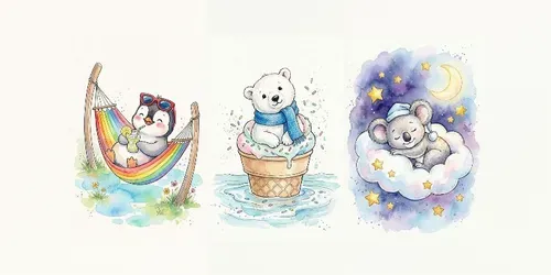 Cute Watercolor Animals Relaxing Art generated by gemini-image