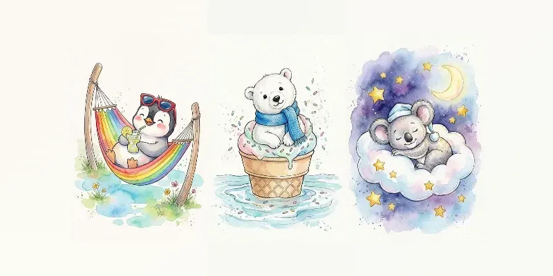 Cute Watercolor Animals Relaxing Art generated by undefined