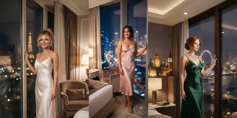 Elegant Slip Dress City View Portraits generated by undefined