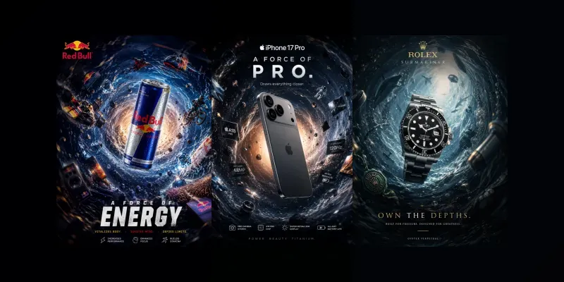 Gravity Effect Product Advertising Posters generated by undefined