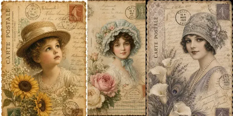 Vintage Ephemera Postcard Collages generated by undefined